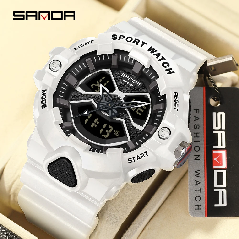 

SANDA Men Watches 50m Waterproof Wristwatch Military Sports Man Watch Digital 3150 Dual Display Watch Quartz Led Digital Clock