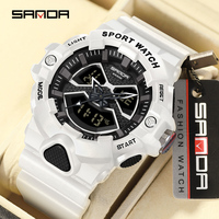 SANDA Men Watches 50m Waterproof Wristwatch Military Sports Man Watch Digital 3150 Dual Display Watch Quartz Led Digital Clock
