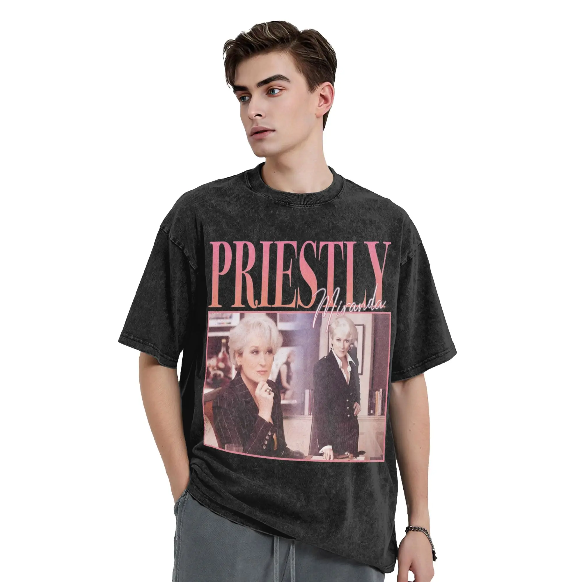 Washed T Shirts Miranda Priestly Hip Hop Vintage T-Shirts Oversize  Streetwear Short Sleeve Summer Tops Tee Shirt Men Women