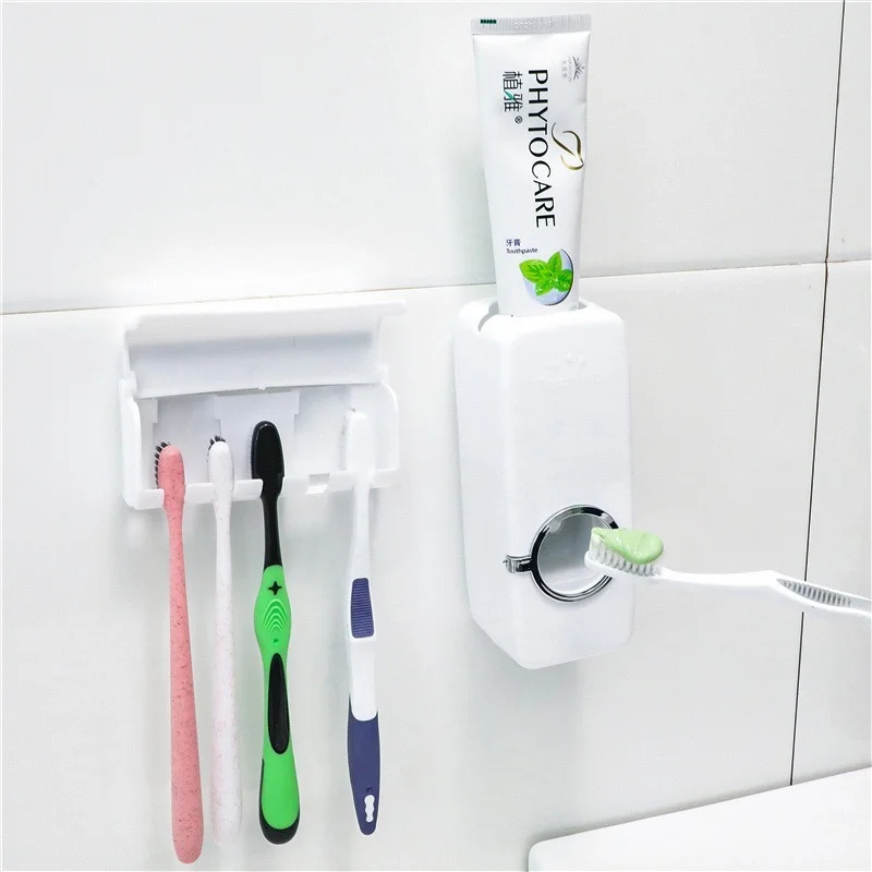 

Hole-Free Automatic Toothpaste Dispenser Toothbrush Holder Bathroom Strong Seamless Sticky Wall Mount Rack Squeezers