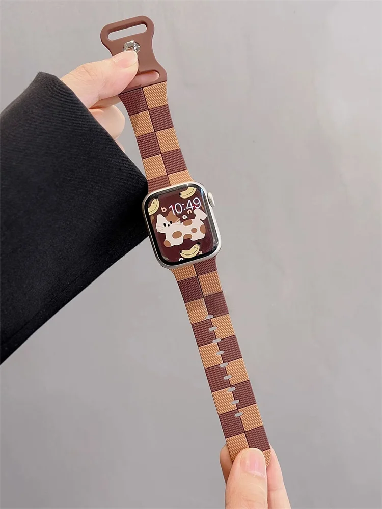 Koreański pasek retro z kratką do zegarka Apple Watch Band Ultra2 46 mm 49 mm 45 mm 44 41 42 Correa Silikonowy pasek do zegarka Iwatch Series 10 9 8 SE 7