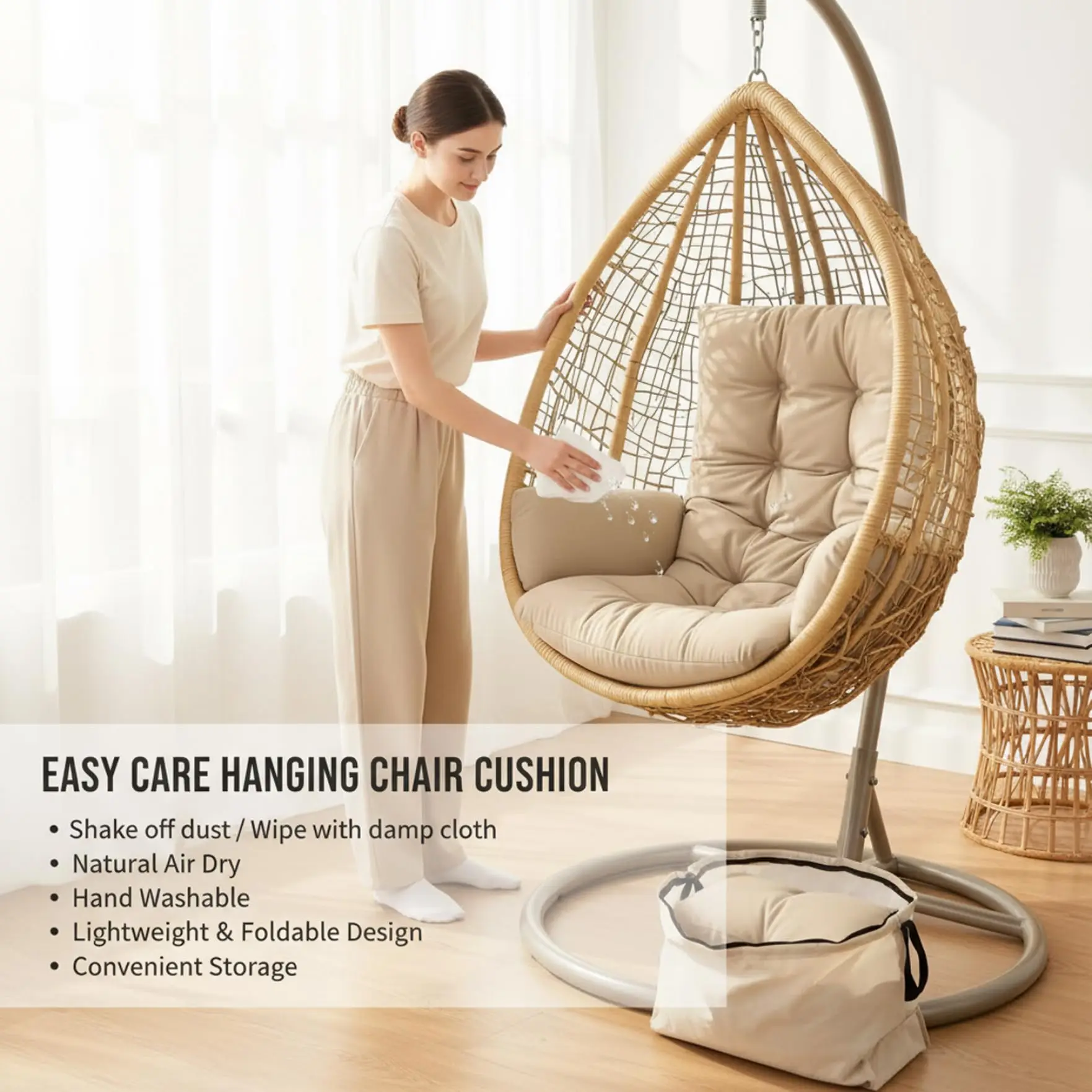 Egg Chair Cushion Replacement, Thickened Hanging Basket Seat Cushions, Indoor/Outdoor Patio Swing Chair Pad, Washable Egg Swing