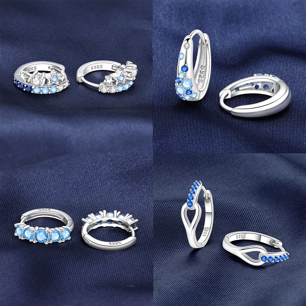 Simple Blue Earrings Romantic Starry Night Woman's Earring Collection Original 925 Silver Delicate Jewelry Anniversary Gift