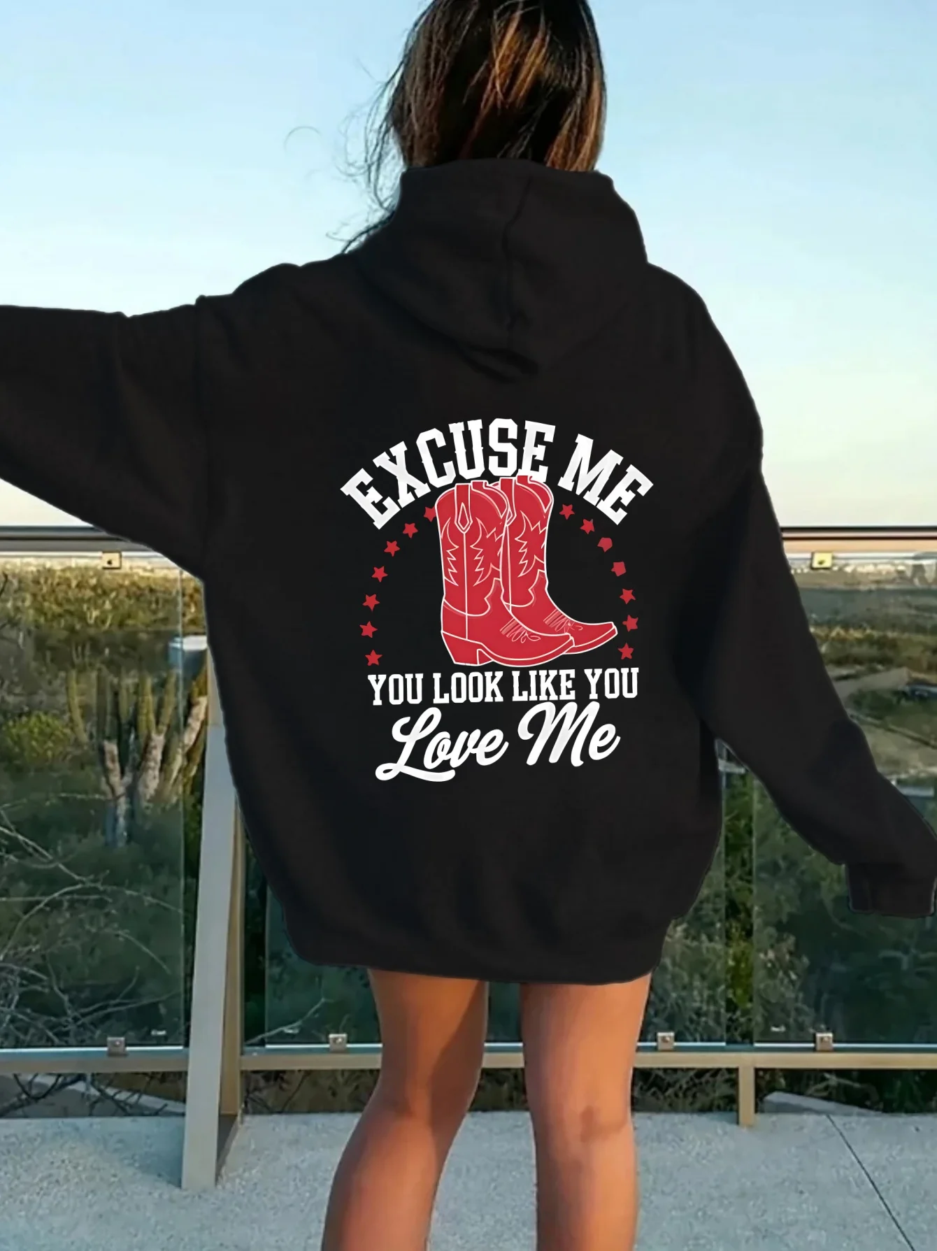 Women Boot Print Hoodie Unisex Autumn Winter Fleece Oversized Hooded Everyday Outdoors Hoodie for Any Occasion