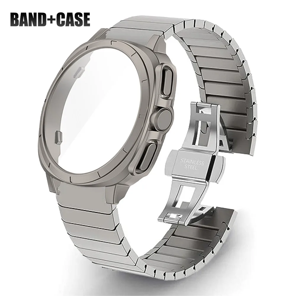 No Gaps Stainless Steel Band+Case for Samsung Galaxy Watch 7 44mm 40mm Upgrade To Galaxy Ultra Tempered Glass Screen Protector