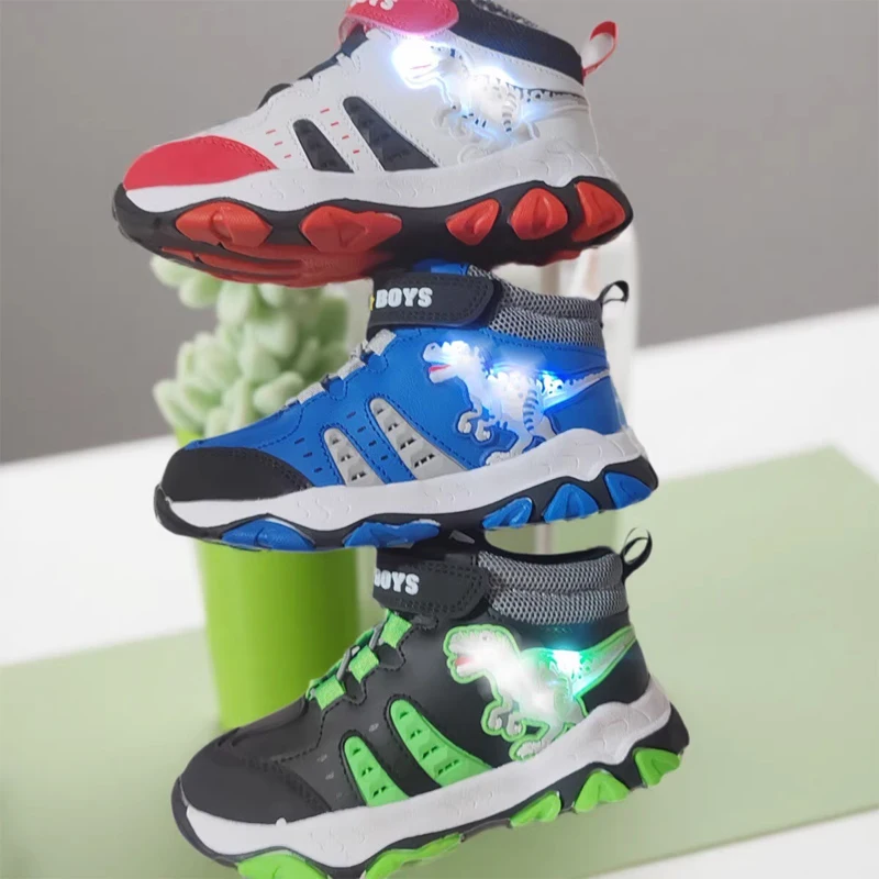 Dilong Dinosaur Kids Shoes New Autumn and Winter Boys' Light-up Sports Shoes for Young Children and Elementary School Students O