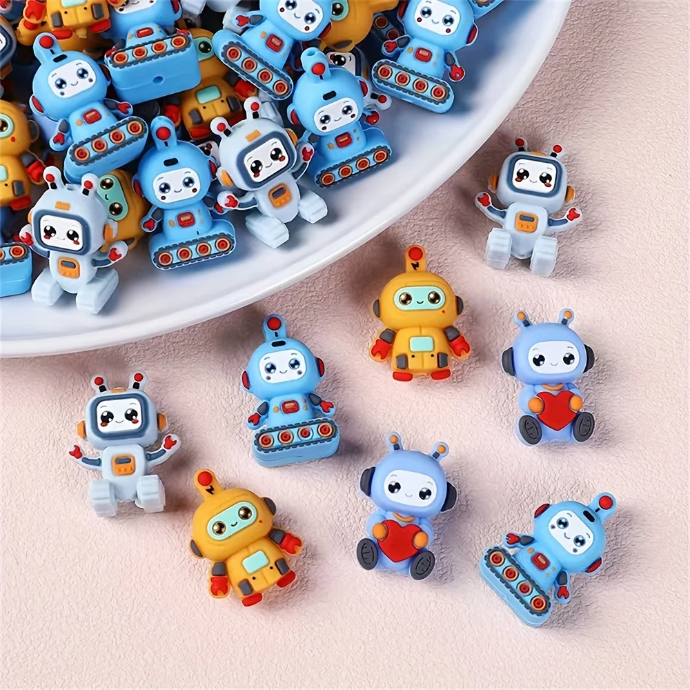 8pcs Robot silicone focal beads, suitable for DIY handmade bracelet jewelry making, bag pendants,decorative beads accessories