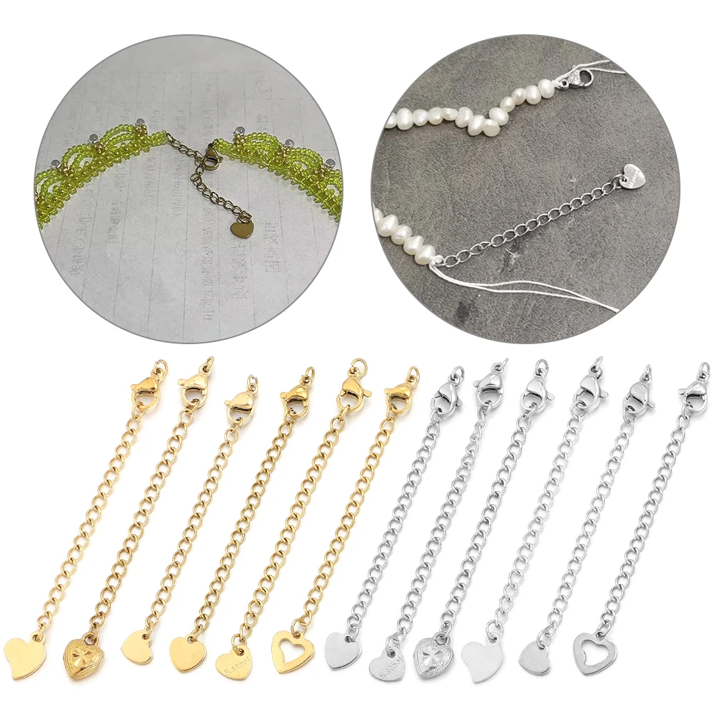 5–10 Stück Edelstahl-Verlängerungsketten mit Karabinerverschlüssen, Schwanzketten-Verbinder für die Schmuckherstellung, DIY-Armbänder, Halsketten – Detail 4