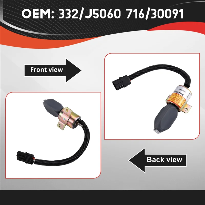 كفاءة لـ JCB JS130 JS160 JS180 JS240 JS260 JS330 Flameout 24V صمام الملف اللولبي لإيقاف الوقود 332/J5060 716/30091 #1