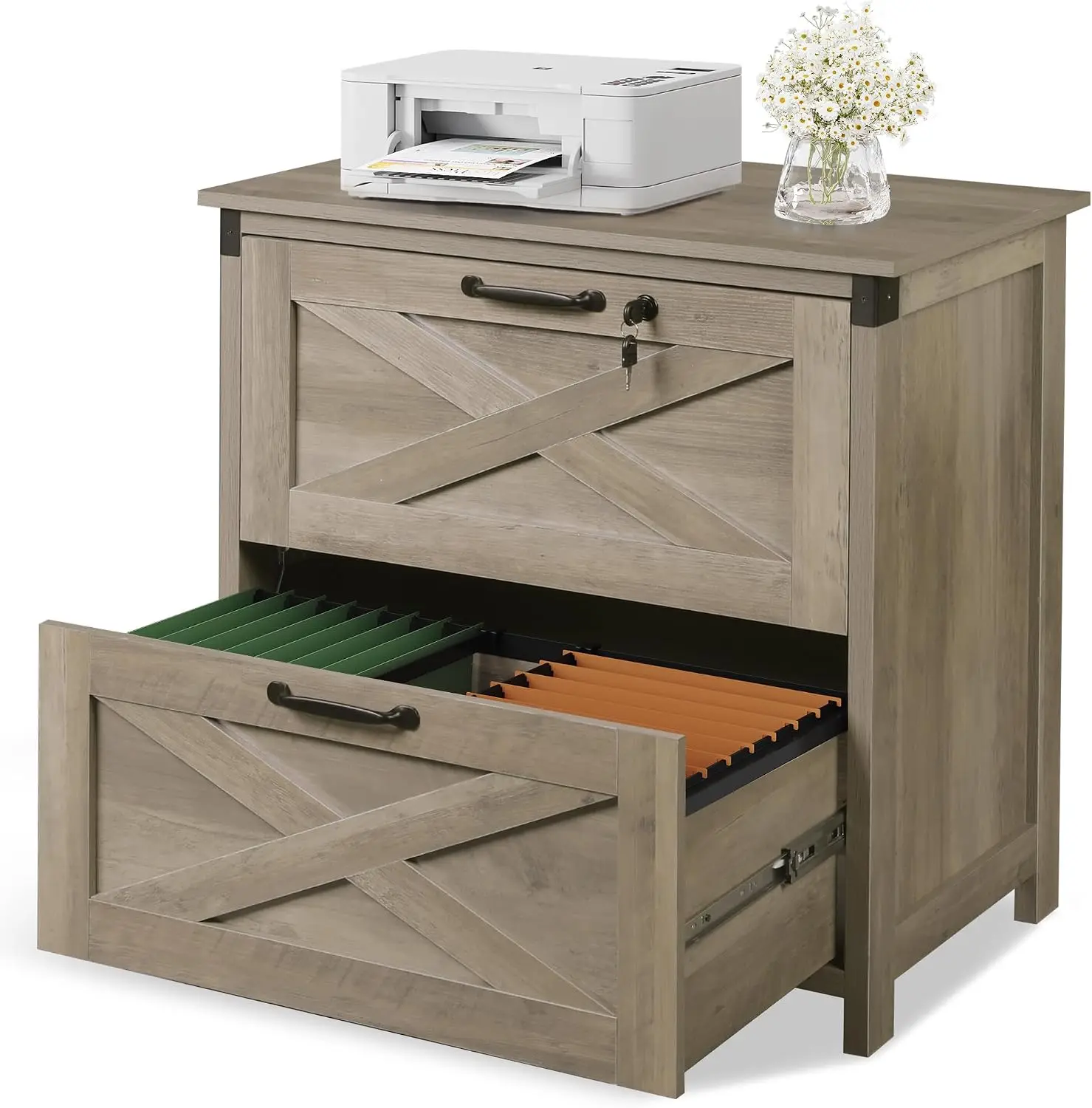 2 Drawer Wood File Cabinet (Gray Oak, 19.68