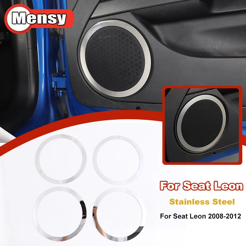 

For Seat Leon 2008-2012 Stainless Steel Silver Car Door Audio Speaker Circle Trim Rings Decoration Decals Car Accessories