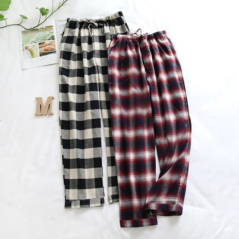 Pajama Pants Men's Flannel Cotton Autumn and Winter Brushed Plaid Long Trousers Warm Homewear Pants Men Sleepwear Pyjama Homme