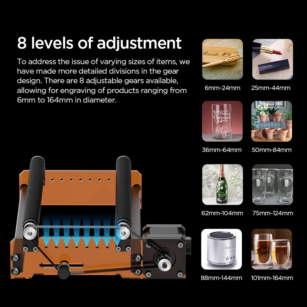 ACMER M3 Rotary Roller for 95% Laser Engraver Y-axis Roller 360° Rotating 6-164mm Engraving Diameter For Cylindrical Objects