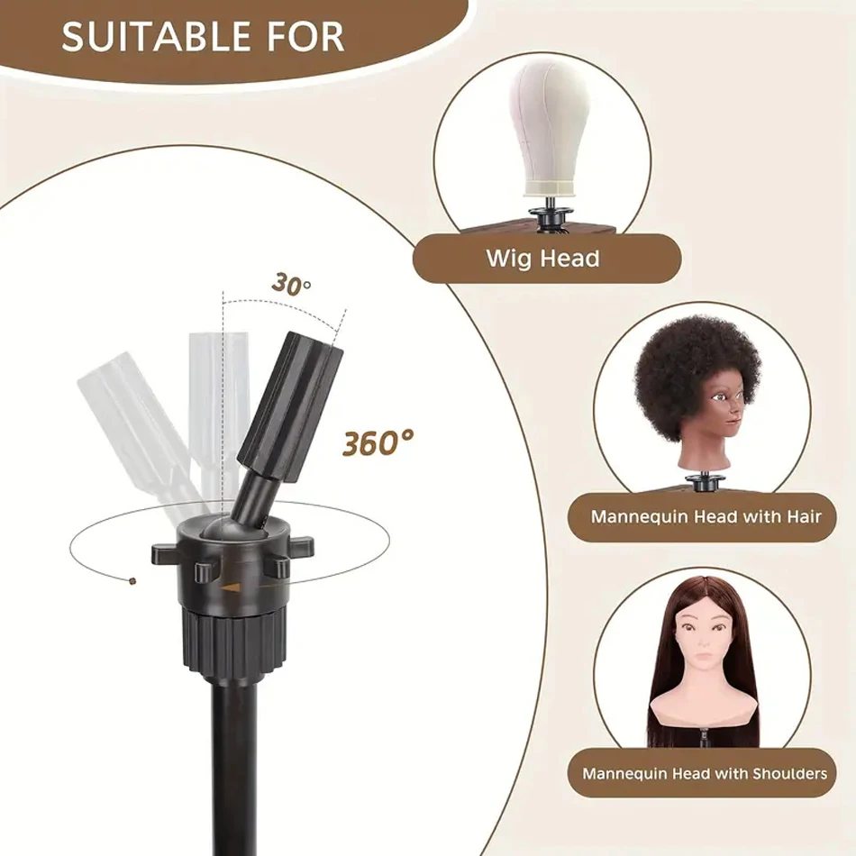 Professional Adjustable Mannequin Head Tripod Stand for Hairstyling Makeup Training Rotating Base Wig Stand Tripod Sturdy Metal