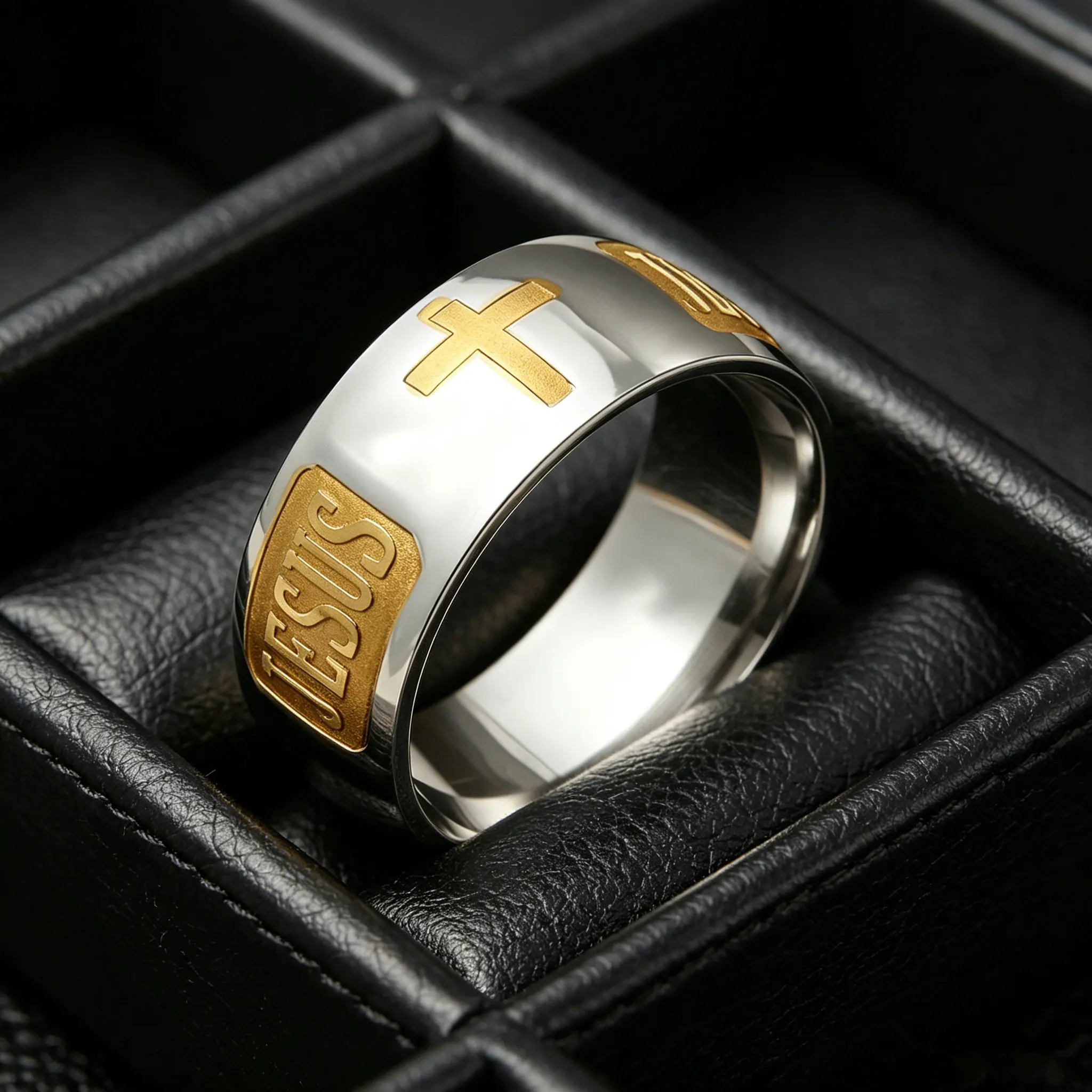 English Titanium Steel Christian Cross Bible Ring for Men and Women Personalized Ring Customize Ring Engraved Ring