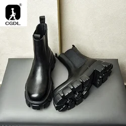 Genuine Leather Thick-soled Men Boots Vintage Style High Top Dress Shoes Men Fashion Casual Chelsea Boots Male Ankle Boots