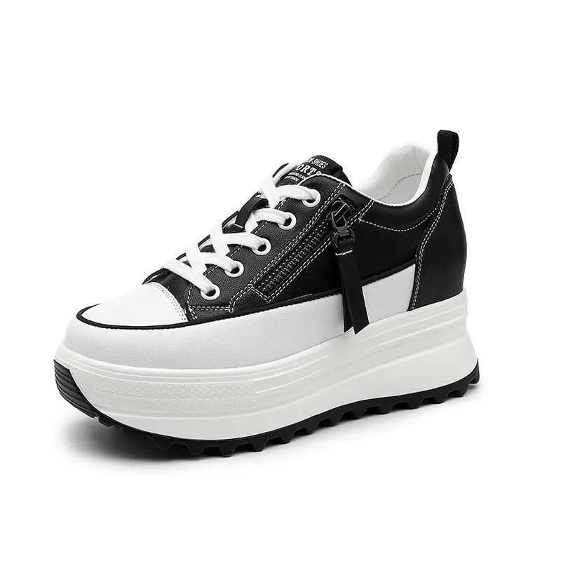 

Женские туфли на платформе из натуральной кожи 8,5 см, кроссовки на танкетке со шнуровкой