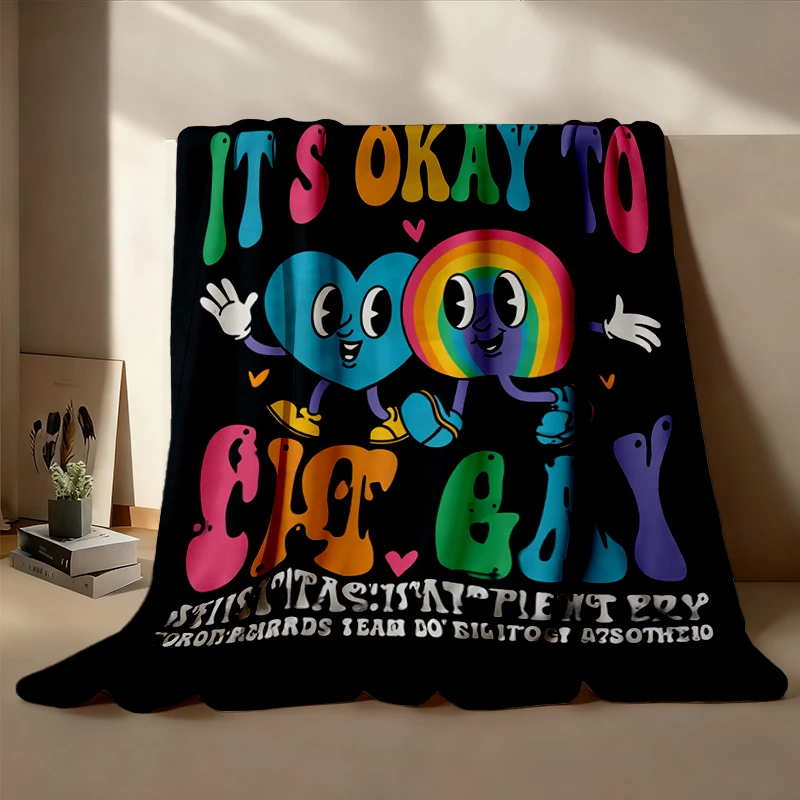Retro It's Okay To Say Gay Warm Blanket, LGBTQ Pride Soft Blanket, Pride Month Gift, Protect Queers Rights Comfy