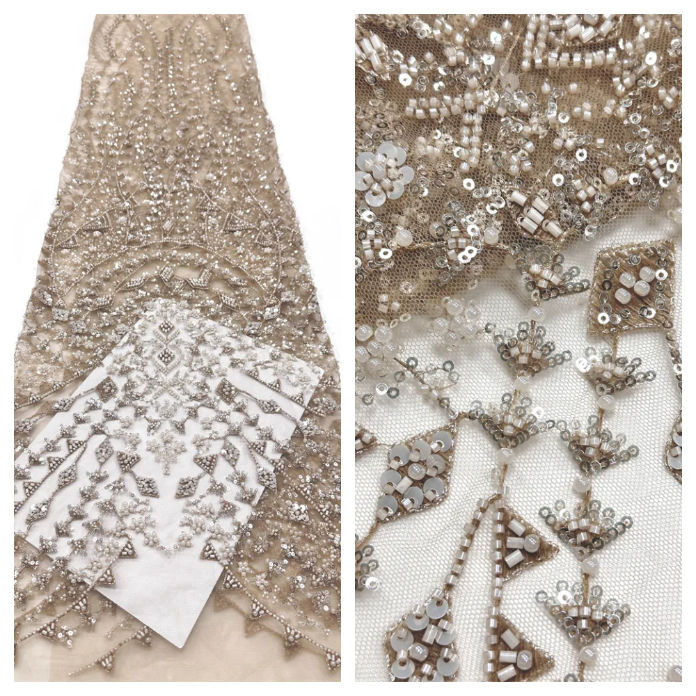 

High Quality African Lace Fabric 2026 French Net Sequins Fabric Sewing Embroidered Tulle Nigerian Lace Fabric 5Yards