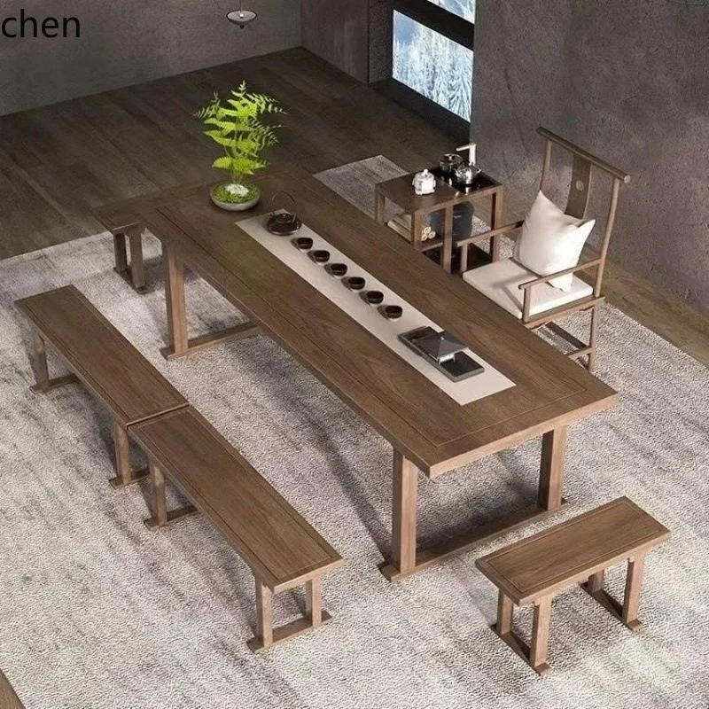 

PYH Solid Wood Tea Table and Chair Set New Chinese Style Home Office Tea Brewing Table and Chair