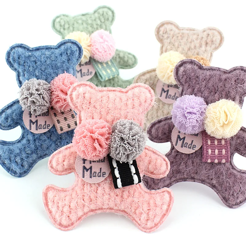 10Pcs 5.5*6.5cm Handmade Bear Flowers Ball Padded Appliques For DIY Baby Hairpin Headwear Crafts Decor Ornament Accessories