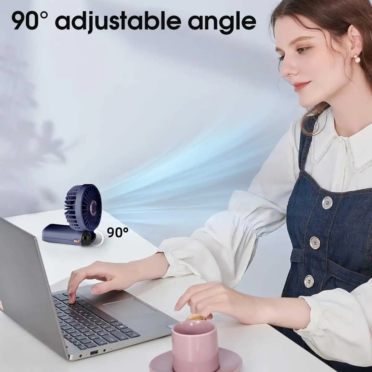 Portable USB Rechargeable Handheld Foldable Fan with 5 Speeds Phone Stand Digital Display Cooling Neck Hanging Fan