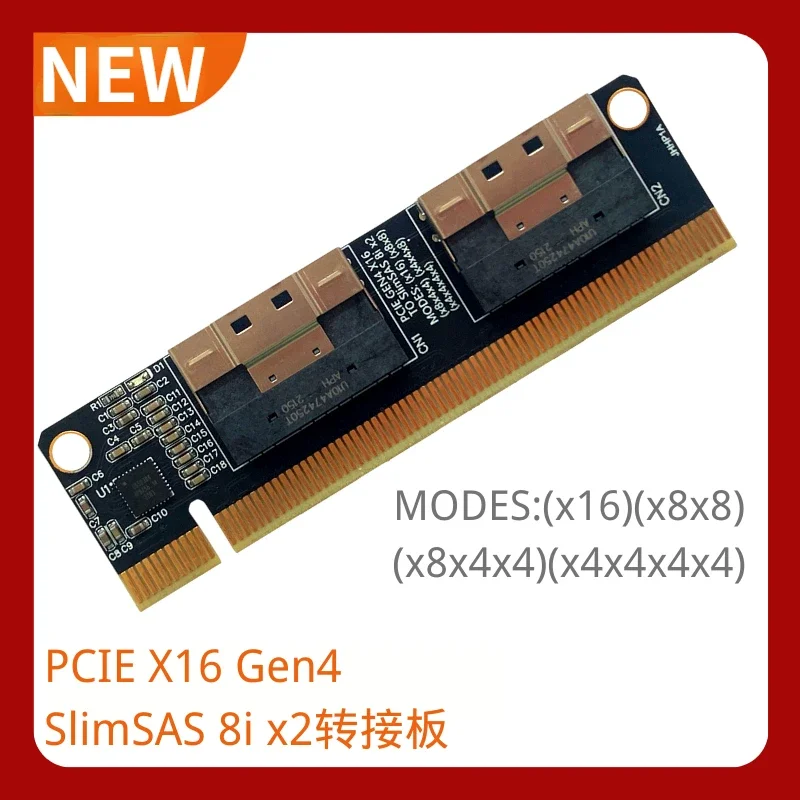 PCIe 4.0 x16 To 4 Ports NVMe Expansion Card PCI-E 4.0 GEN4 16x To SlimSAS 8i x2 SFF8654 Graphics Card GPU SSD MODES (x16) (x8x8)