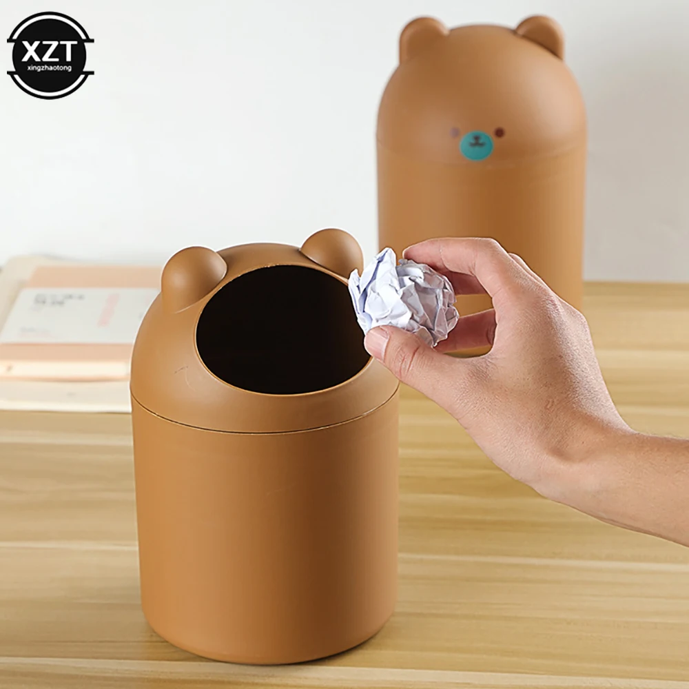 1PC New Bear Mini Waste Bin Desktop Garbage Trash Home Garbage Basket Container Table Trash Bin Cleaning Barrel Small Trash Can