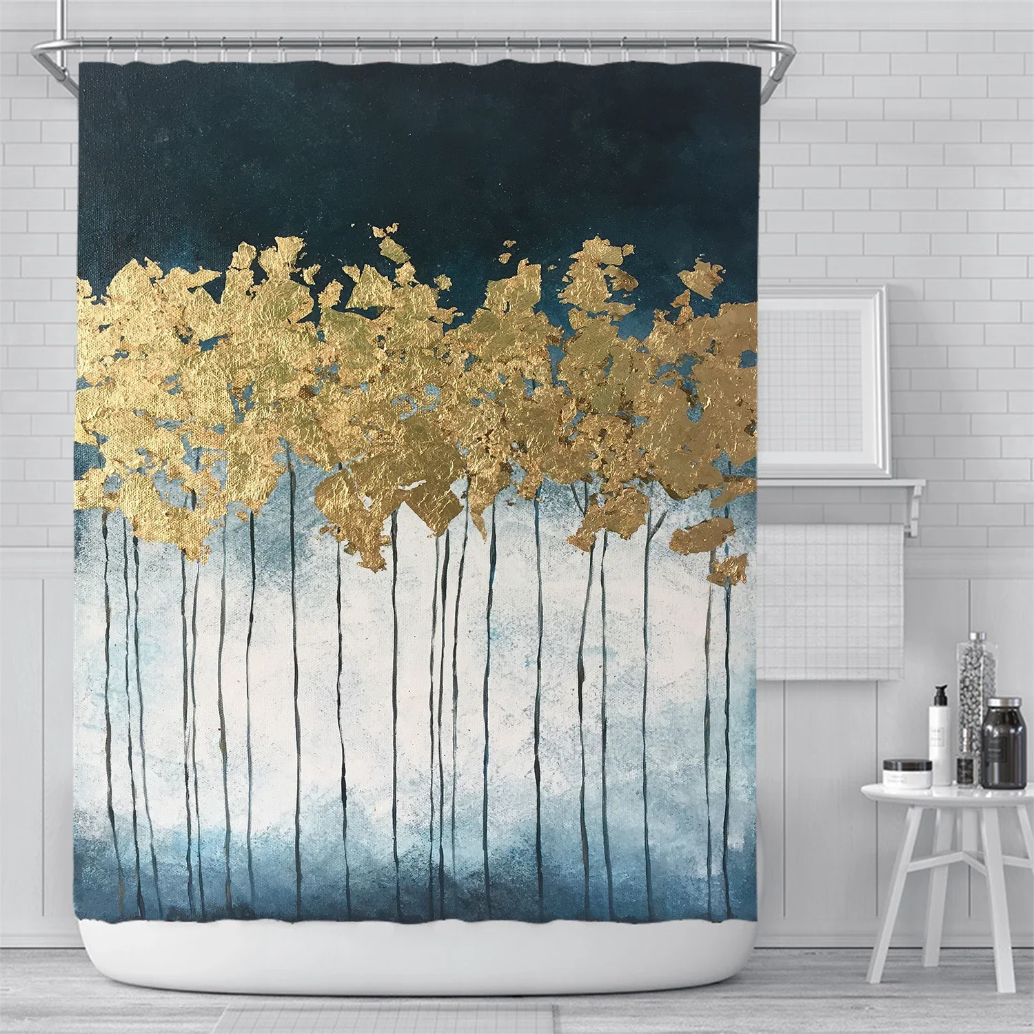 Gold Leaf Diamond Flower Shower Curtain 100% Polyester Shower Curtain Bathroom Set Waterproof Eco-Friendly Shower Curtain