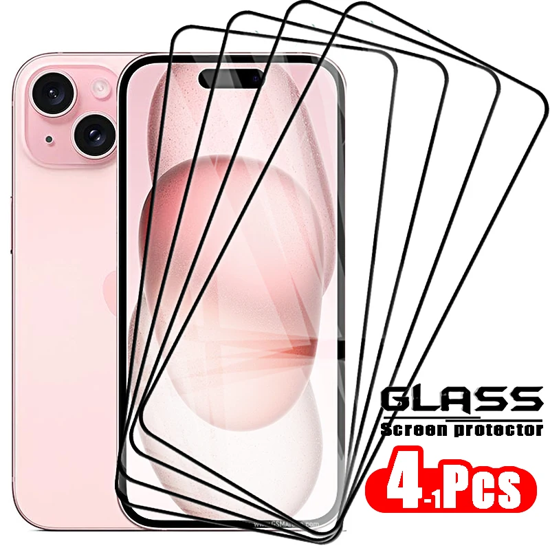 4-1Pcs Screen Protector Case for IPhone 15 14 13 12 11 Pro Max Tempered Glass for IPhone X XR XS Max 6 7 8 Protective Glass Film