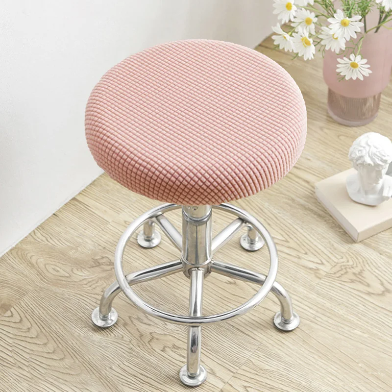 Solid Color Round Chair Cover Thickened Dining Stool Cover Elastic Washable Bar Chair Cushion Seat Cover Slipcover Home Decor