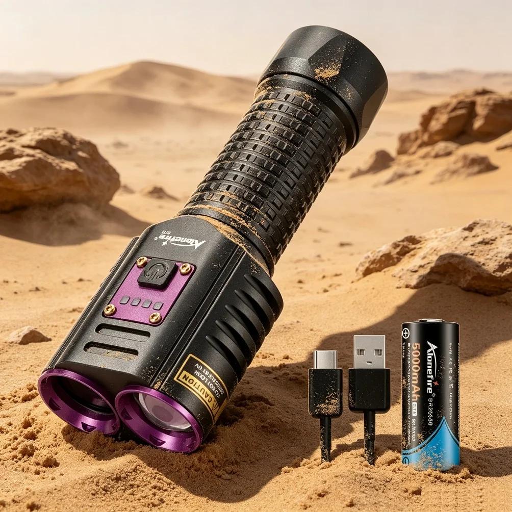 Alonefire Rechargeable UV Flashlight 365nm Ultraviolet Torch Fluorescent Oil Pollution Detection 2 in 1 White +Purple 2300LMS