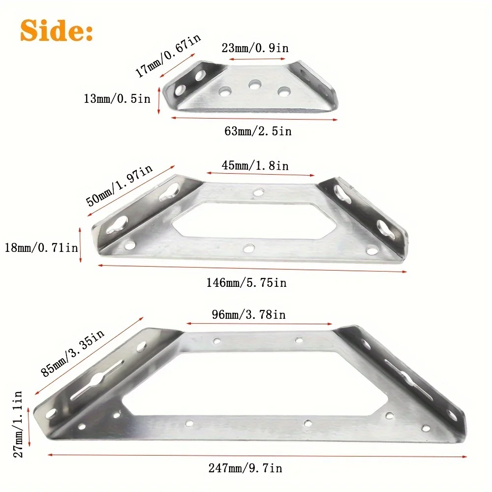Stainless steel heavy duty Angle iron bracket rust and stain resistant for furniture decoration and shelf triangular support