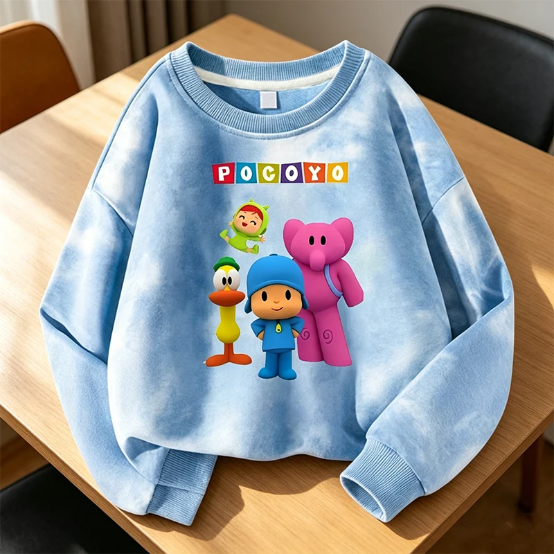 

POCOYOS Children Sweatshirts Anime Character Printed Tie Dye Pullover Boys Girls Winter Casual Warm Tops Cartoon Kids Clothing