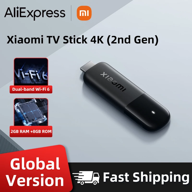 Глобальная версия Xiaomi TV Stick 4K (2-го поколения) с поддержкой декодирования 4K, двухдиапазонным Wi-Fi 6 и Google TV 360 °   Голосовой пульт дистанционного управления Bluetooth
