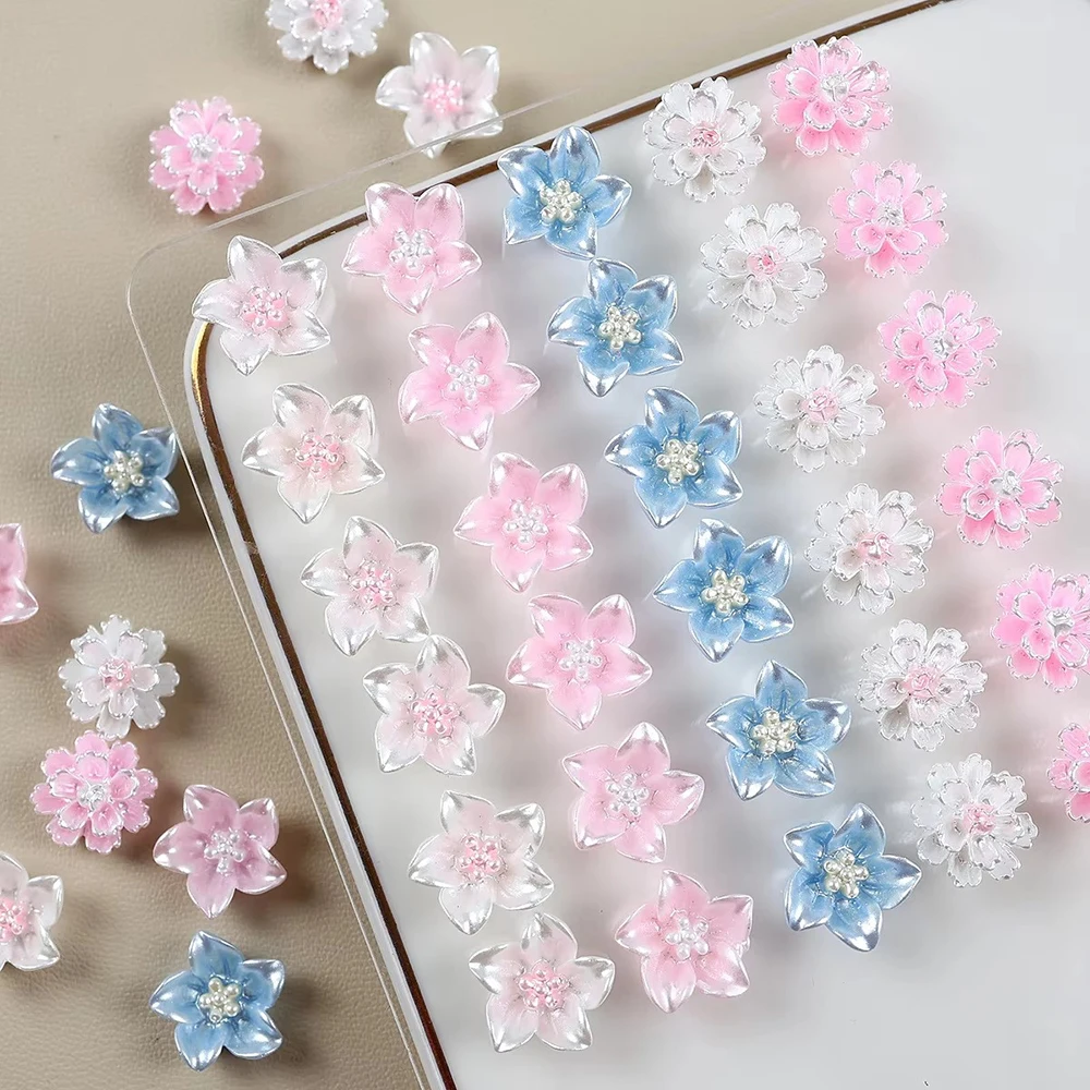 50Pc Kawaii Lily Flowers Nail Charms Manicure 3D Hibiscus Flower Charm DIY Jewelry Making Hairpin Keychain Decor DIY Accessories