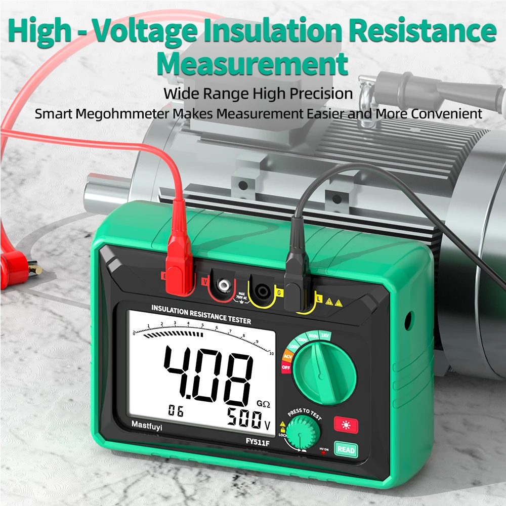 MASTFUYI FY511F Alat Uji Resistensi Isolasi Multimeter Digital Megohmmeter Tegangan Tinggi untuk Pengujian Resistensi Tanah