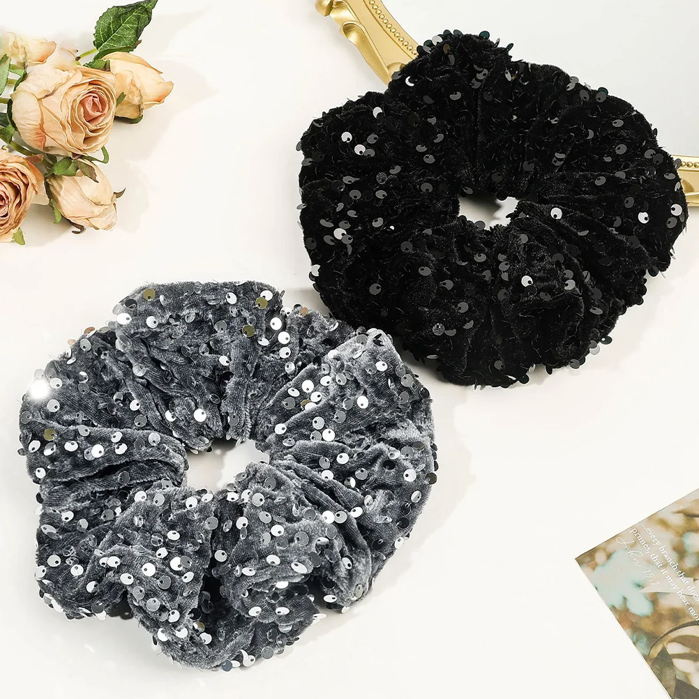 

2 Pcs Girls Hair Accessories Velvet Sequined Tie Ties for Elastic Ponytail Holder Bands Bulk Sequins Scrunchies Miss