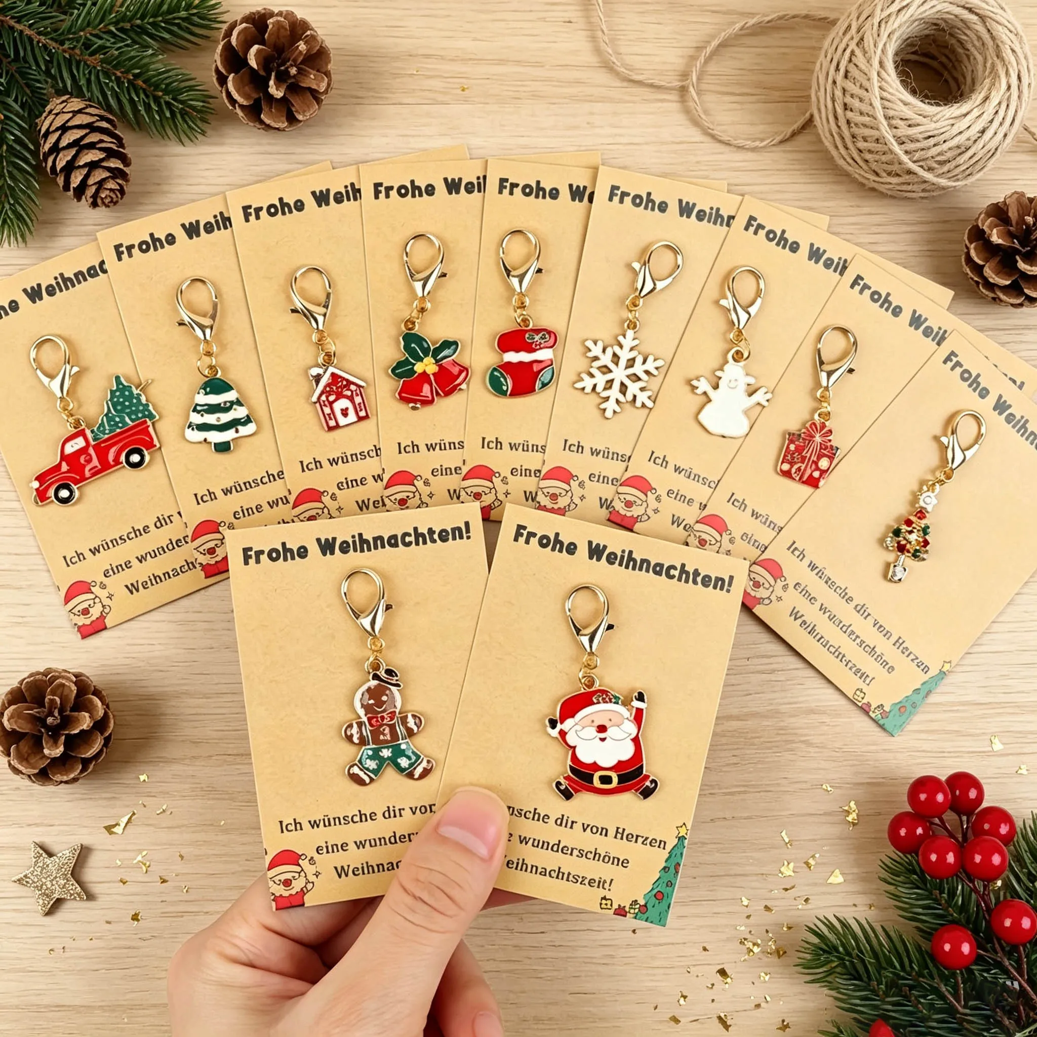 11 Cute Christmas Keychains with Christmas Greeting Cards, New Year Gifts, Party Favors, Family Christmas Gifts, Seasonal Accessories, Holiday Designs, New Year Good Luck Gift for Family, Friends,