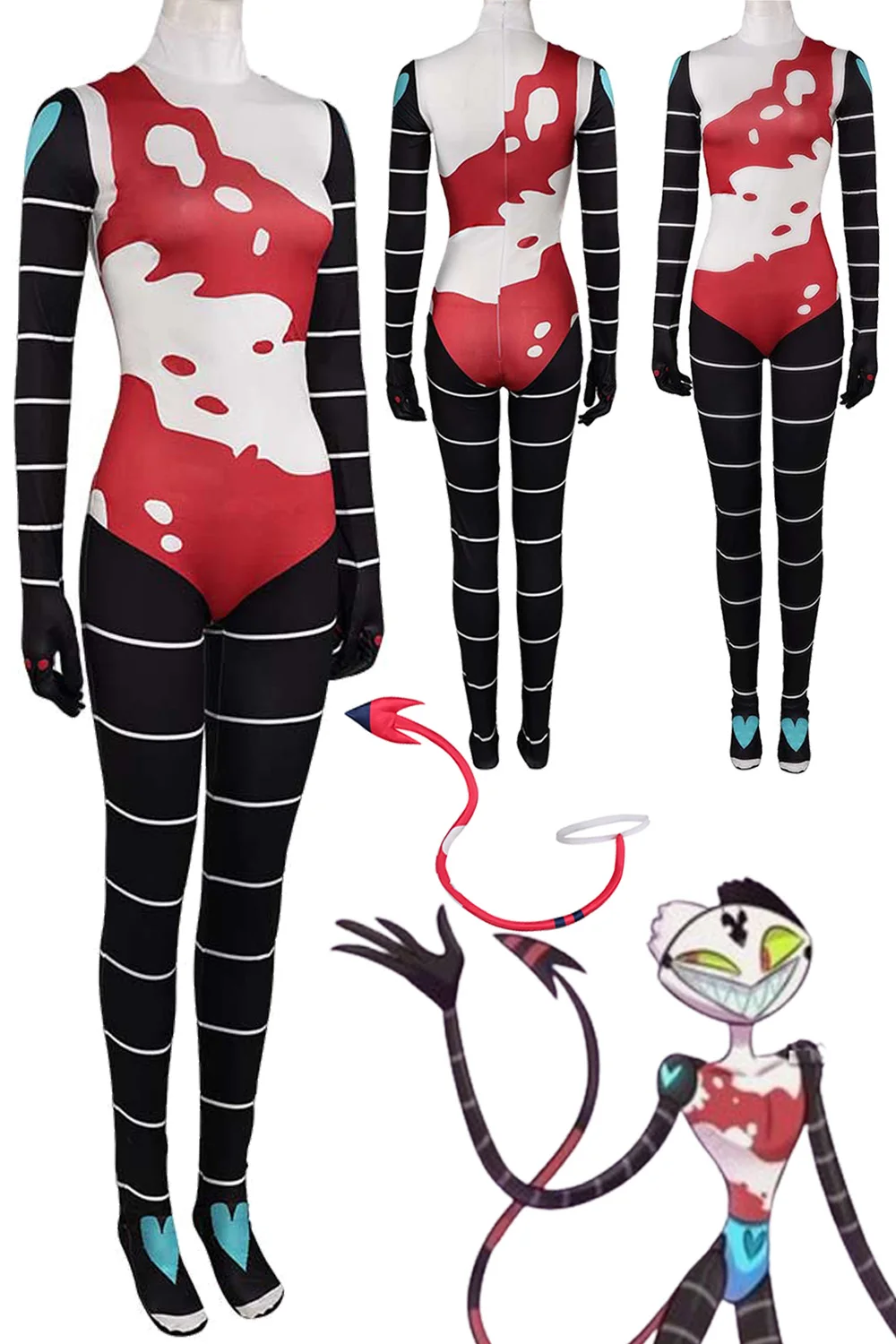 

Fizzarolli Women Cosplay Jumpsuits Tail Costume Cartoon Helluva Cosplay Boss Disguise Outfits Bodysuits Set Halloween Party Suit
