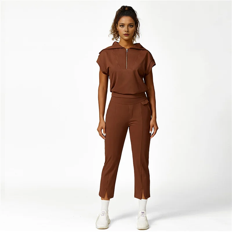 

Women Summer Half Zip Short Outfits Sweat Lounge Tracksuit Tops