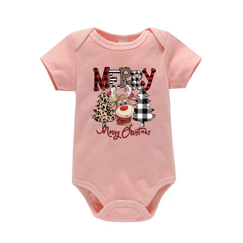 Cute Christmas Reindeer Printed Romper Retro Christmas Jumpsuit Festive Holiday Toddler T-Shirt Rompers Xmas Outfits