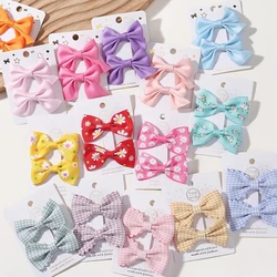 2Pcs/Set Solid Color Nylon Kids Bows Hair Clips for Baby Girls Handmade Bowknot Hairpin Barrettes Photograph Hair Accessories