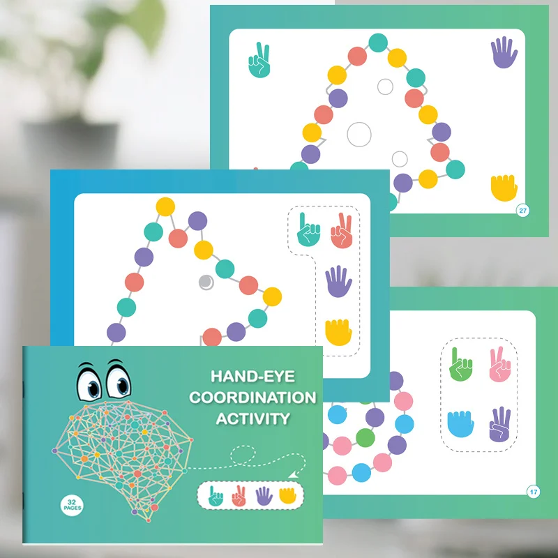 Brain Development Activity Exercise, 32 Color Pages, Hand Eye Coordination, Color Dots and Gesture Matching Training Game