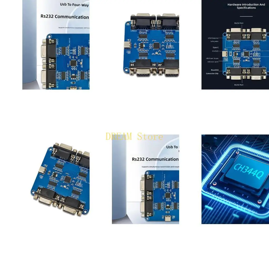 Four Output RS232 Module with USB C Access and 9 Pin Outputs CH344Q Chip Best Sale
