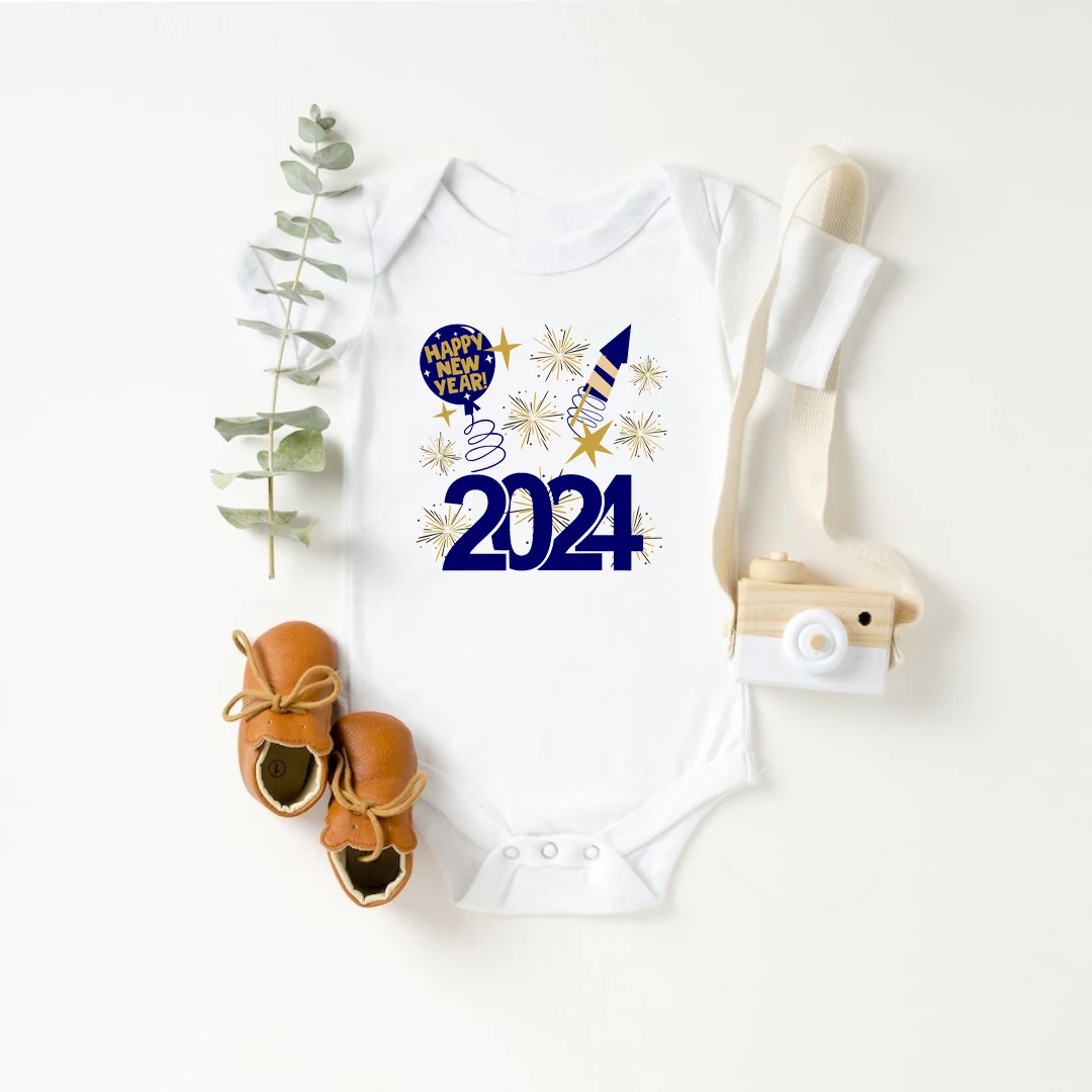 

Happy New Year 2024 Baby Bodysuit Cotton Short Sleeve Newborn Infant Jumpsuits Baby Boys Girls New Year Party Ropa Clothes