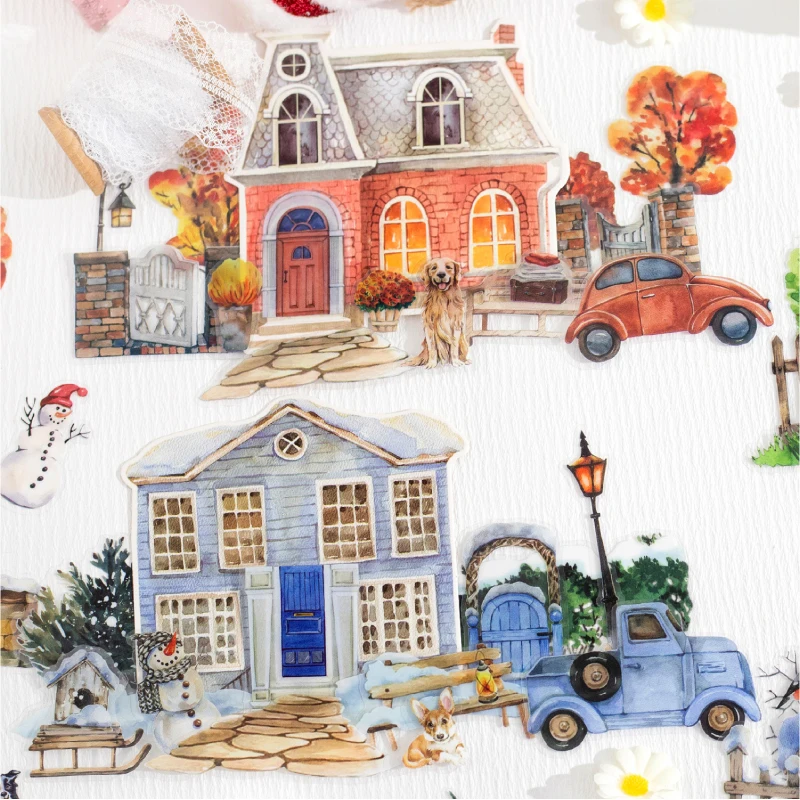 Journal GO 15pcs Warm house Creative Stickers Scrapbooking Material Junk Journal Planner Card Making Stationery Labels