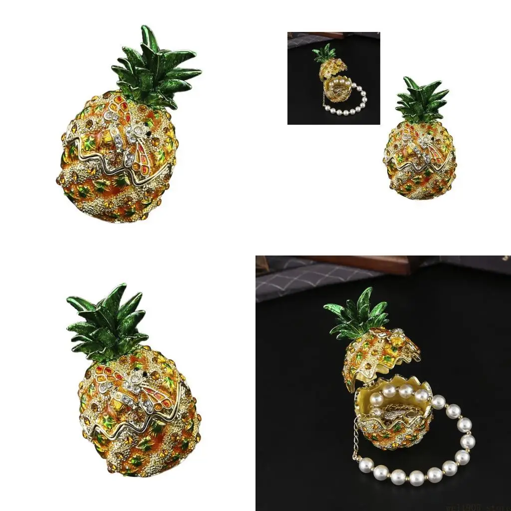 

D46E Элегантный футляр для ювелирных изделий в форме ананаса с бриллиантами, металлические органайзеры для путешествий