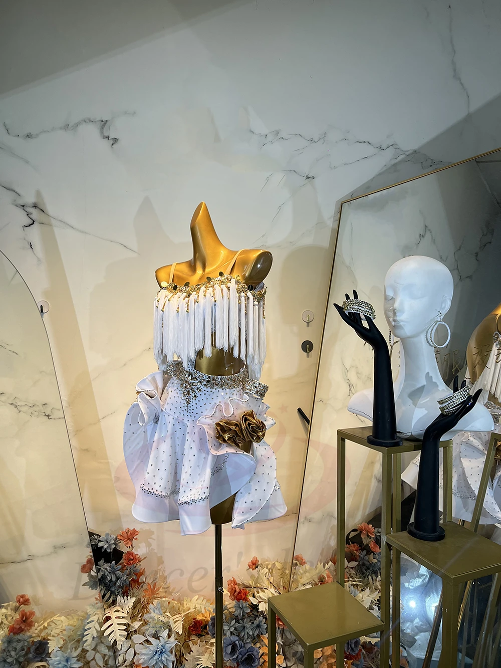 Latin Dance volwassen kinderjurk AB Stone High-End Custom Gold Flower Rok Tango professionele dameskleding