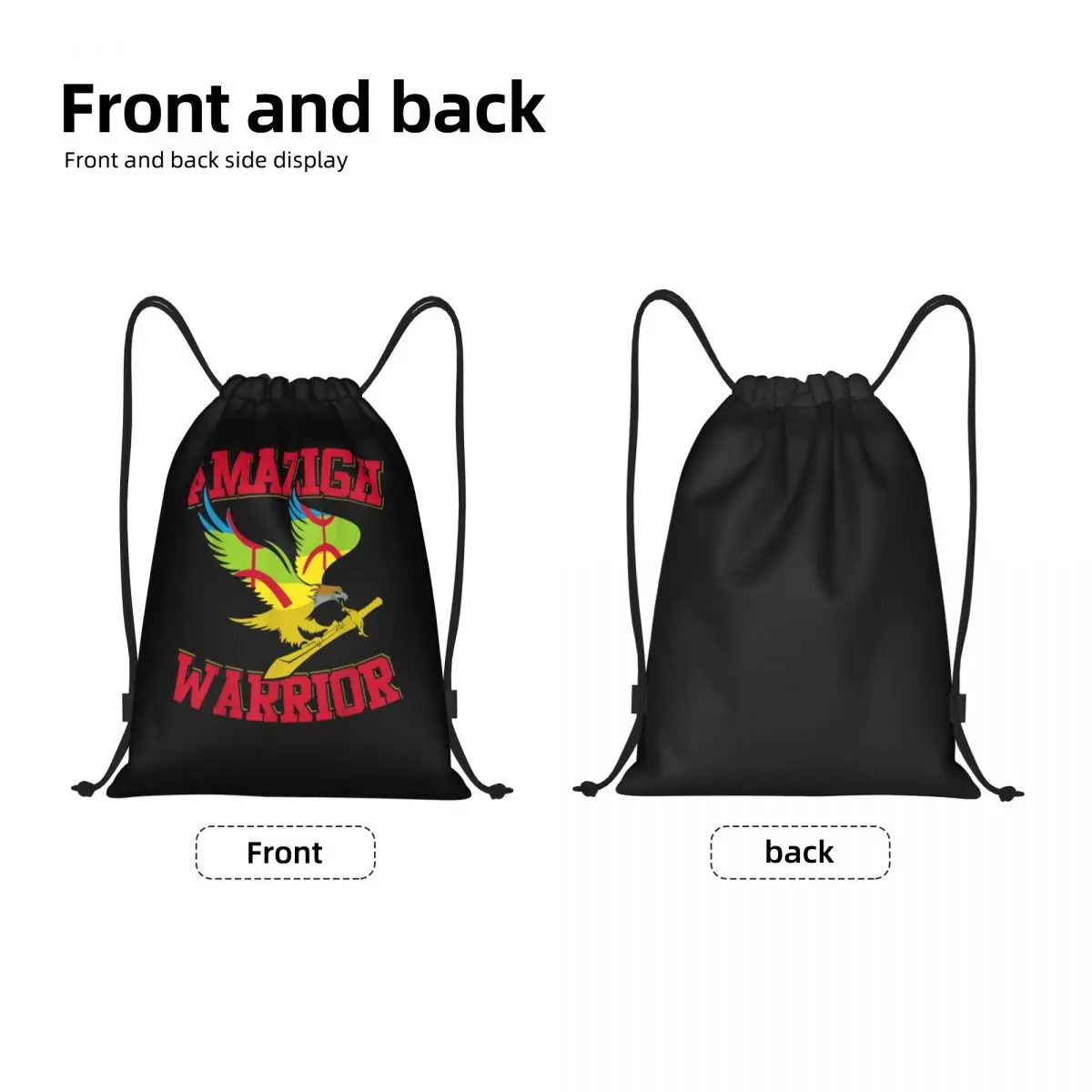 Amazigh Warrior Kabyle Berber Amazigh Flag Gift Drawstring Bags for Shopping Yoga Backpacks Men Imazighen Sports Gym Sackpack